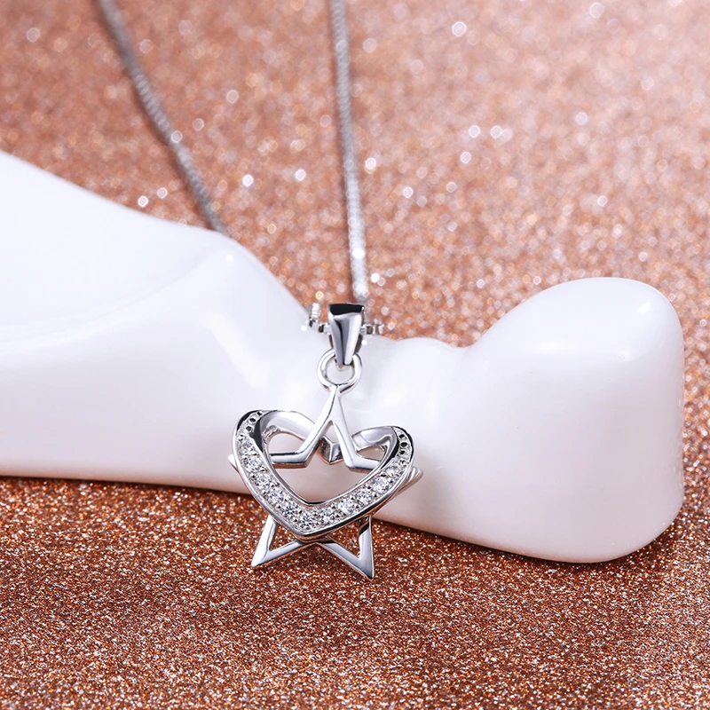 

Trendy Women Pure 925 Sterling Silver Necklace Star Love Heart Zircon Pendant Clavicle Chain Girl Jewelry Accessory Gift