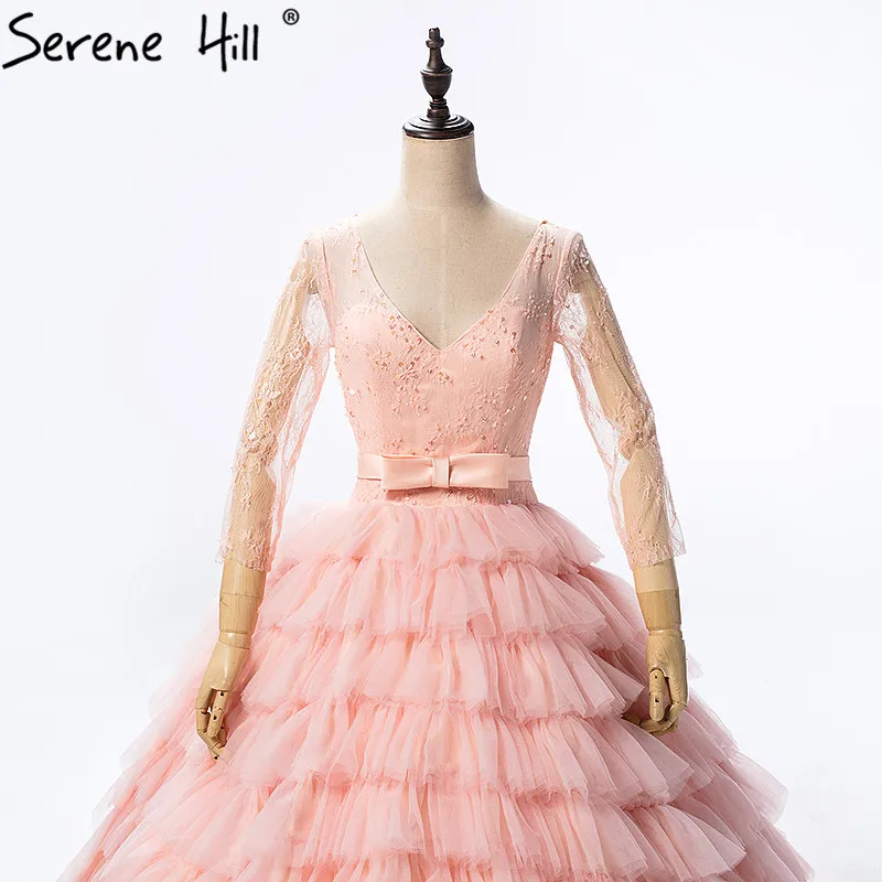 Персиковое сексуальное свадебное платье из тюля с длинными рукавами расшитое