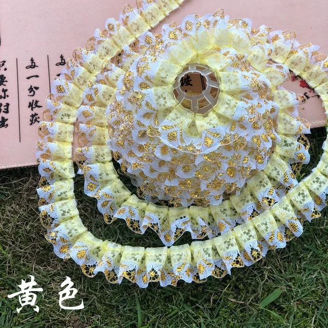 

1M Pleated Tulle Guipure Gold Lace Fabric 3cm Lace Trim 3D Lace Fabric Material Sewing Trimmings Doll Dress Clothing Crafts PE13