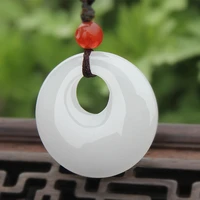 natural white jade safety buckle pendant necklace carved charm jewellery fashion amulet for men women lucky gifts
