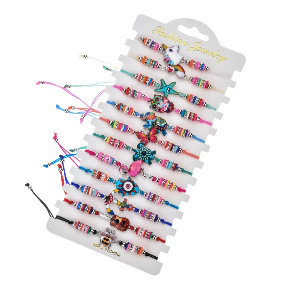 12 шт регулируемый браслет набор женский эмалированный черепаха Единорог бабочка