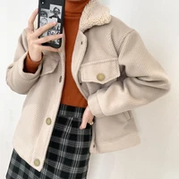 2021 autumn winter jacket solid color womens short woolen coat long sleeve loose warm outerwear female