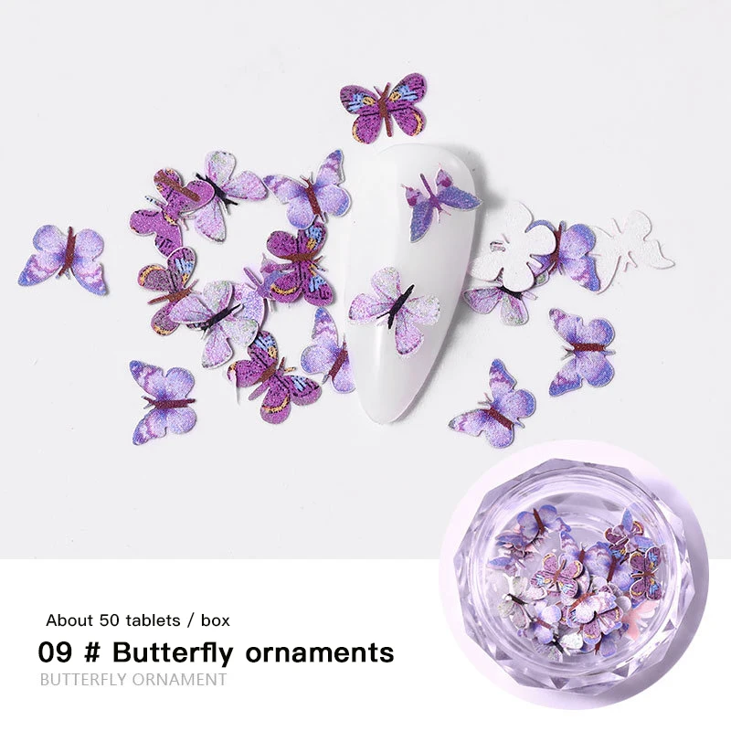 50 шт./кор. стружки из древесной целлюлозы для ногтей 3D хлопья в форме бабочки