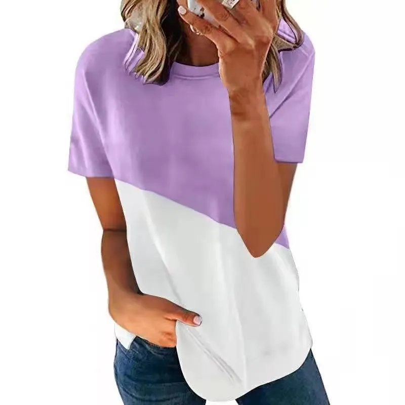 

2021 European and American women's contrast printing round neck short-sleeved T-shirt 1810