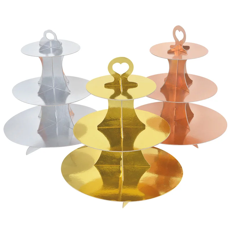 

3-Layer Paper Cake Stand Birthday Bronzing Round Foldable DIY Paper Cupcake Stand Dessert Display Rack Wedding Party Cake Tools