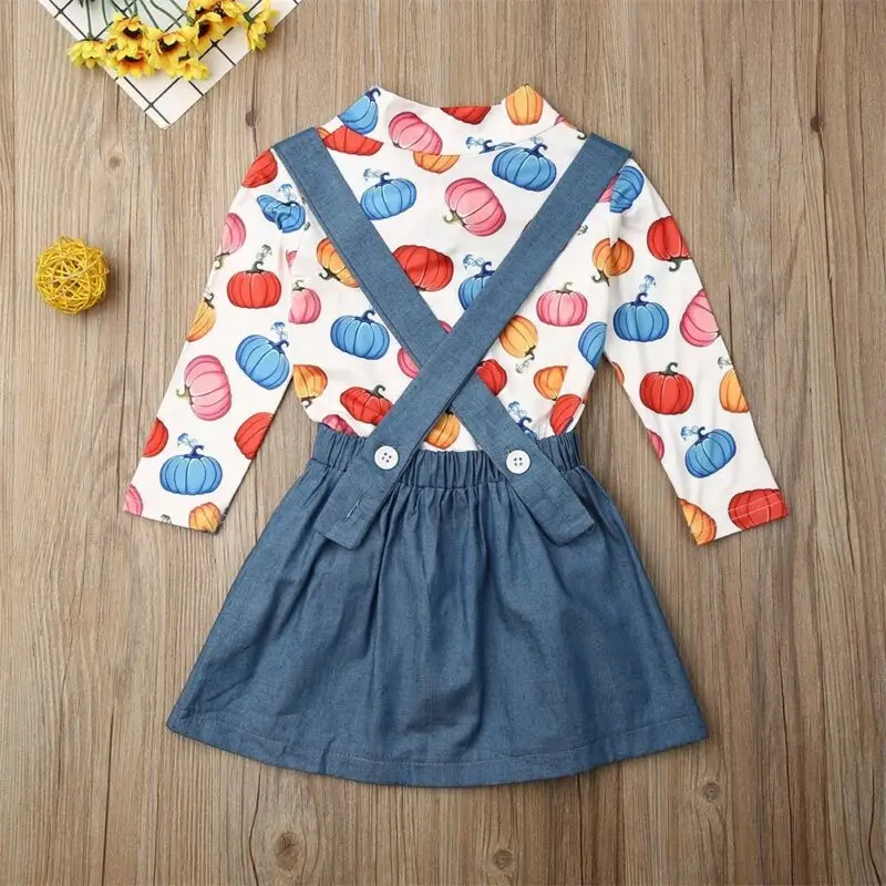 Модная детская одежда с принтом тыквы для маленьких девочек рубашка топ юбка на