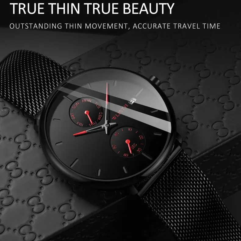 

Fashion Ultra-Thin Mesh Band Men's Wristwatches WLISTH Simple Calendar Week Waterproof Sports Quartz Watch For Men Reloj Hombre