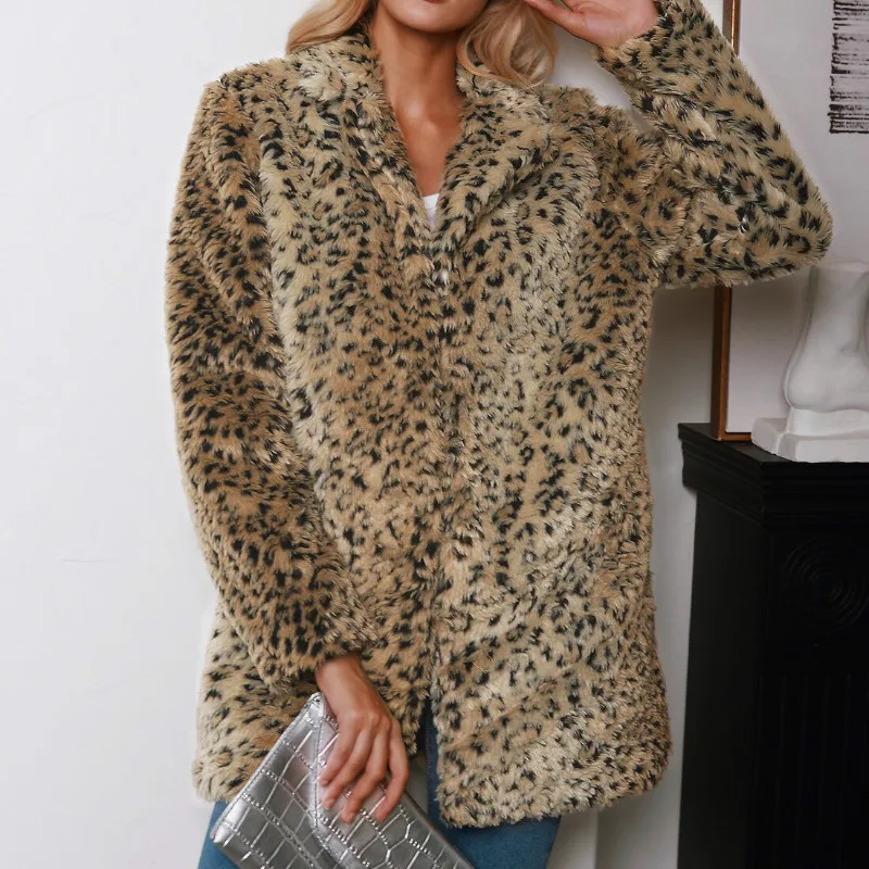 Леопардовое искусственное меховое пальто для женщин на осень и зиму плотное