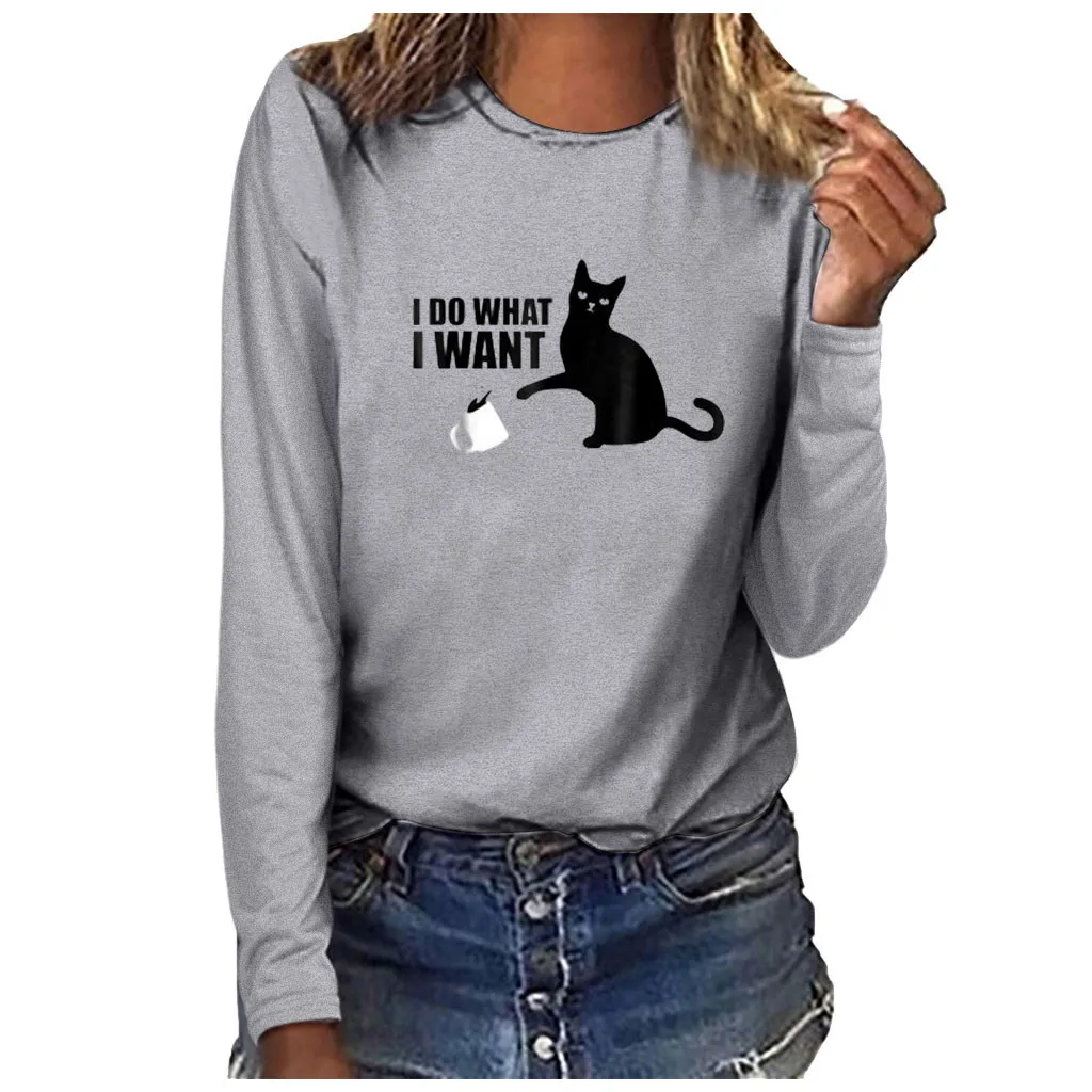 Женская мода размера плюс принт круглый вырез с длинным рукавом кофты Harajuku Хип