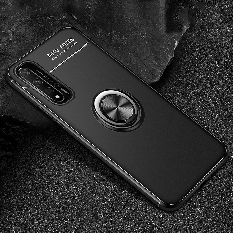 Black and black Чехол для huawei mate 30 Pro Nova 5T 4 5 P20 P30 Lite 3i 3e P Smart Plus Honor 20 8X 9X чехол силиконовый с кольцом для пальца магнитный держатель - Цвет: Black and black