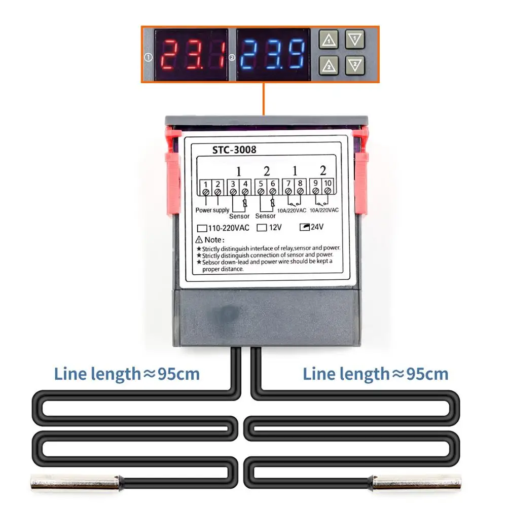 STC-3008 Dual Digital Temperature Controller Two Relay Output Thermostat Thermoregulator 10A Heating Cooling 12V 24V 220V | Электронные