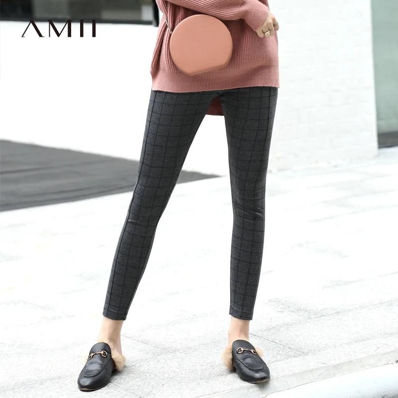 Женские леггинсы в клетку Amii зимние однотонные облегающие длинные брюки 11820146 |