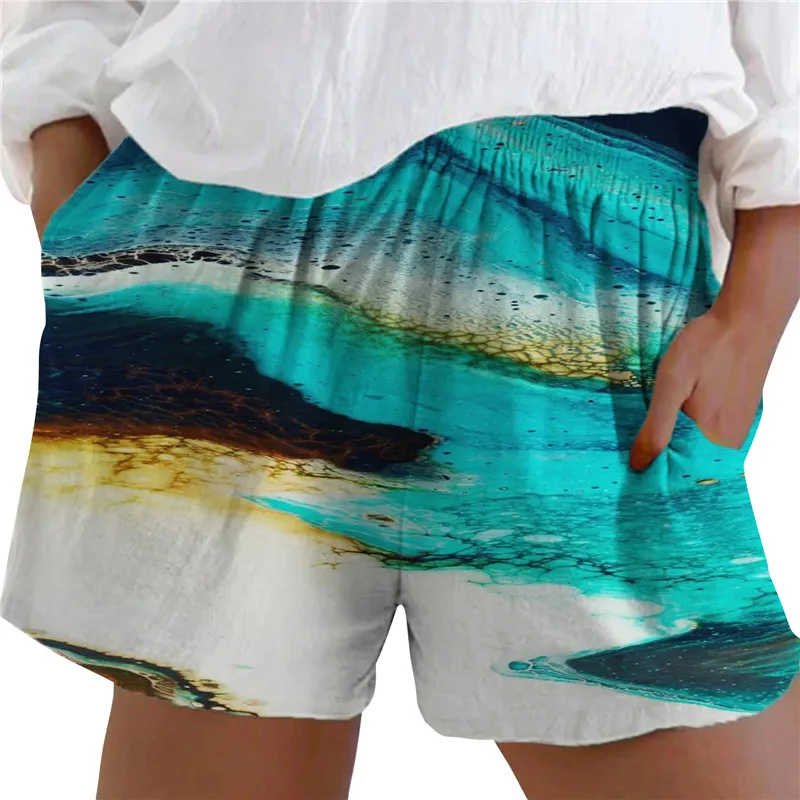 

2021 Summer New Fashion Women's Casual Floral Print Shorts Comfortable Elastic Loose Thin Elastic Waist Pocket Beach Short