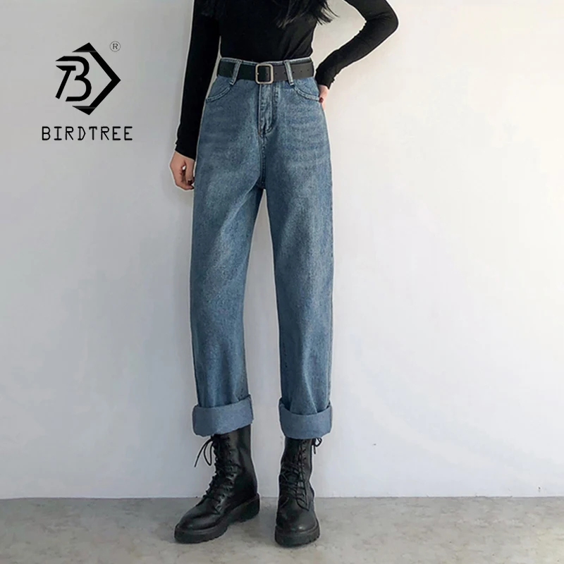 Женские винтажные джинсовые брюки повседневные прямые широкие большого размера