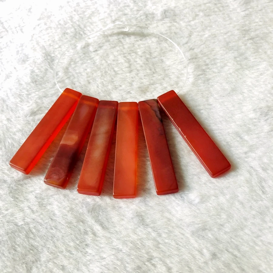 

Wholesale 6 stones/set Natural Red Agate Carnelian Bead,5x10x50mm Blade Beads Long Rectangle Bead For Necklace Jewelry