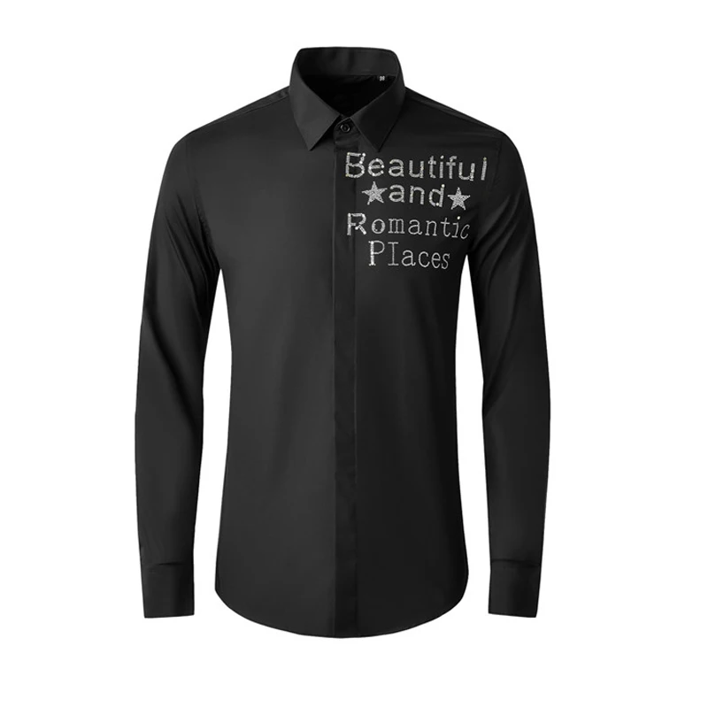 

Cotton Mens Shirts Luxury Diamond Long Sleeve Casual Mens Dress Shirts Plus Size 4xl Slim Fit Solid Color Party Man Shirt