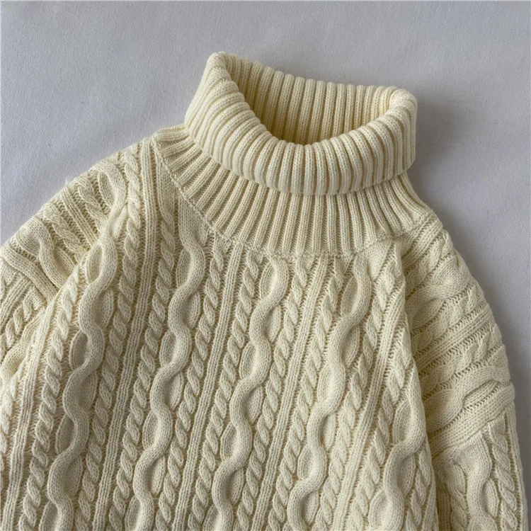 

New Autumn Winter Men's Turtleneck Sweaters Solid Color Twist Knitted Pullovers Male Harajuku Warm Stretch Casual Sweaters Man