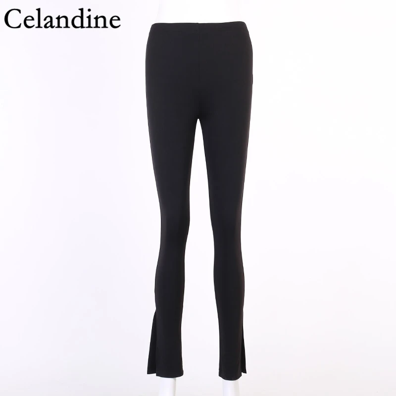 

Celandine Spring Autumn Fashion Skinny Y2K Woman Split Pants Black High Waist Trousers Casual Sweatpants Vintage Joggers 2020
