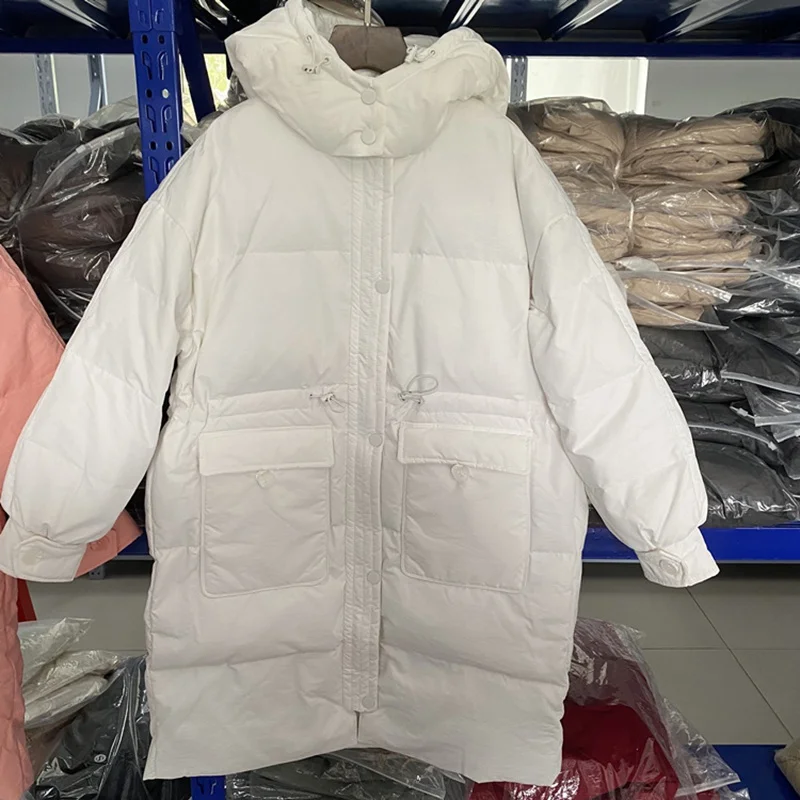 Новинка 2021 женская зимняя повседневная Свободная куртка выше колена на белом