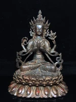 13 tibet buddhism old bronze cinnabars four armed guanyin bodhisattva buddha statue avalokitesvara lotus terrace enshrine