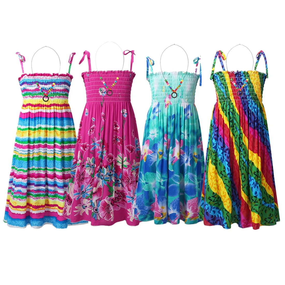 

Summer Girls Floral Dress Kids Sleeveless Bohemian Beach Princess Dresses For Girls Clothing Children Sundress With Necklace