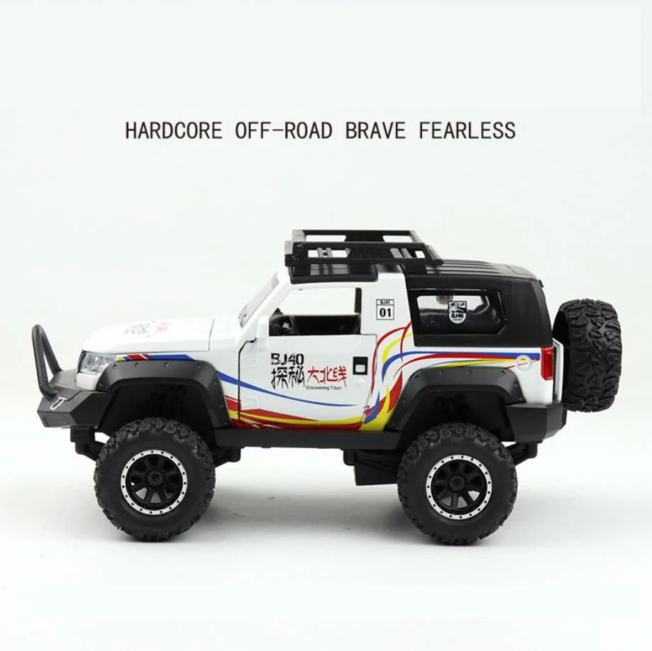 

Hot scale 1:32 wheels Wolf Warrior diecast china beijing jeeps car BJ40 metal model with light sound pull back vehicle alloy toy