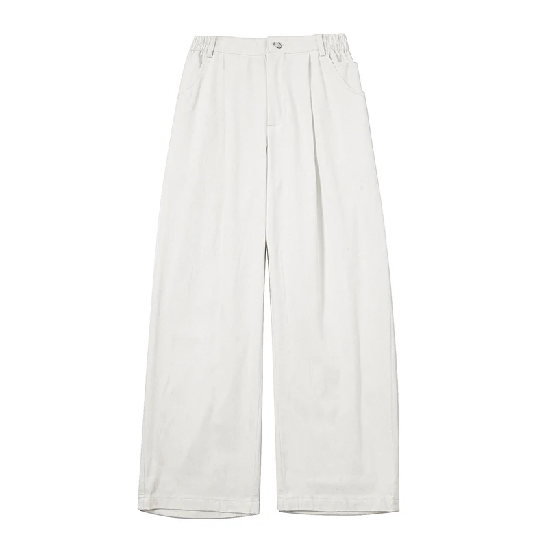 

Spring Summer Straight Casual Pants Men's Fashion Solid Color Loose Trousers Men Streetwear Wild Black White Pants Mens S-2XL