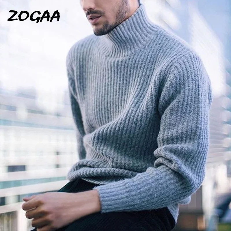 

ZOGAA Winter Turtleneck Sweater Men Cashmere Pullover Casual Sweater Mens Knitted Solid Slim Sweater Pull Homme All-match Chic