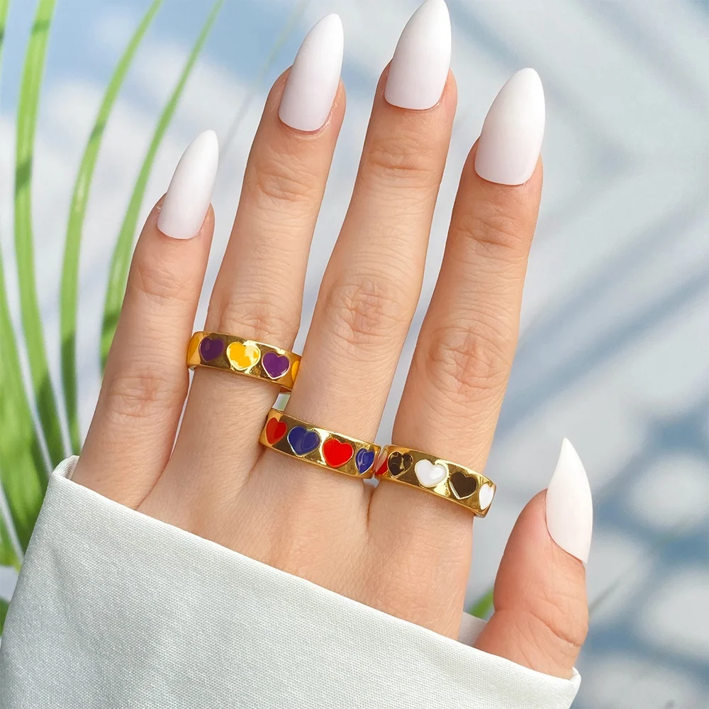 FAMSHIN корейское модное цветное регулируемое кольцо в форме цветного сердца для