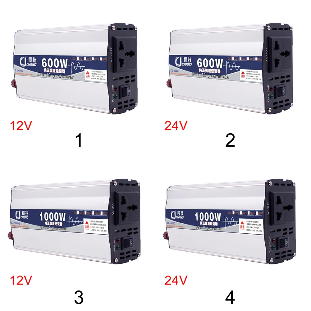 

600W 1000W Pure Sine Wave Car Power Inverter Home Use Surge Protection Portable 12V 24V To 220V Practical Adapter Supply