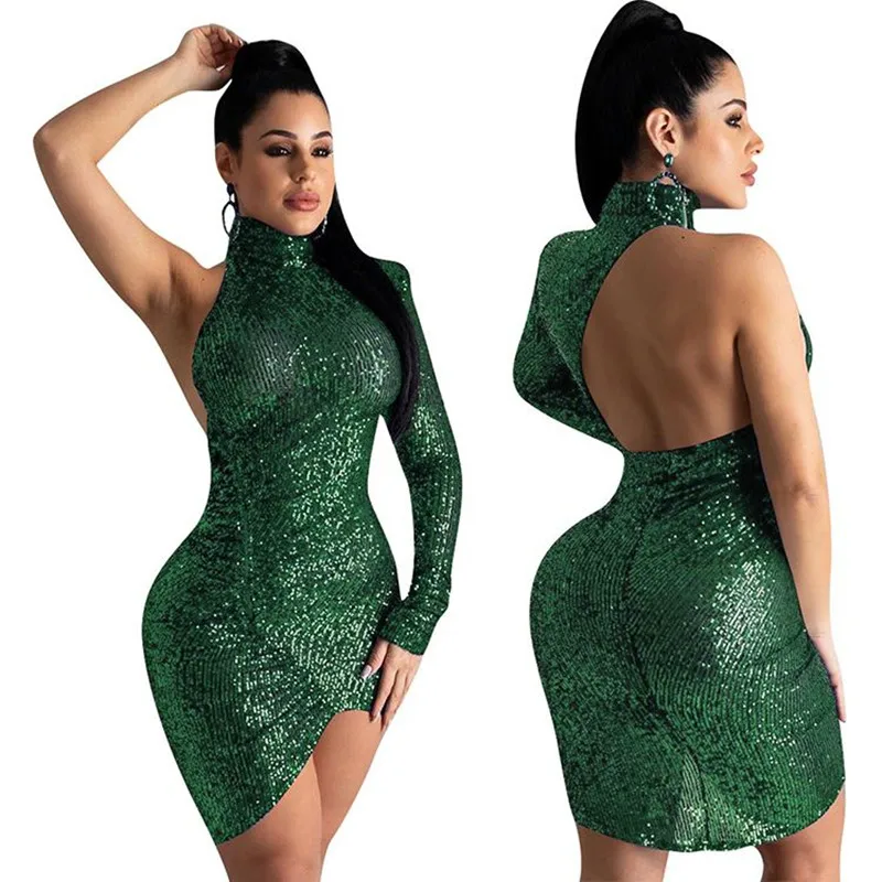 2021 сексуальное с открытой спиной женское платье на лето и осень высоким воротом