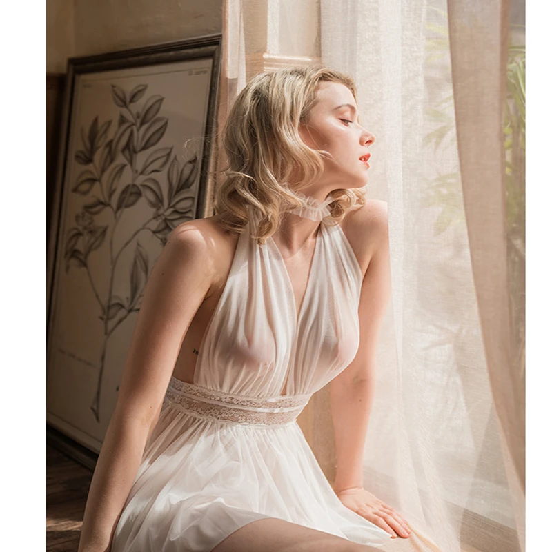 Женское сексуальное нижнее белье ночная рубашка с открытой спиной и кружевом