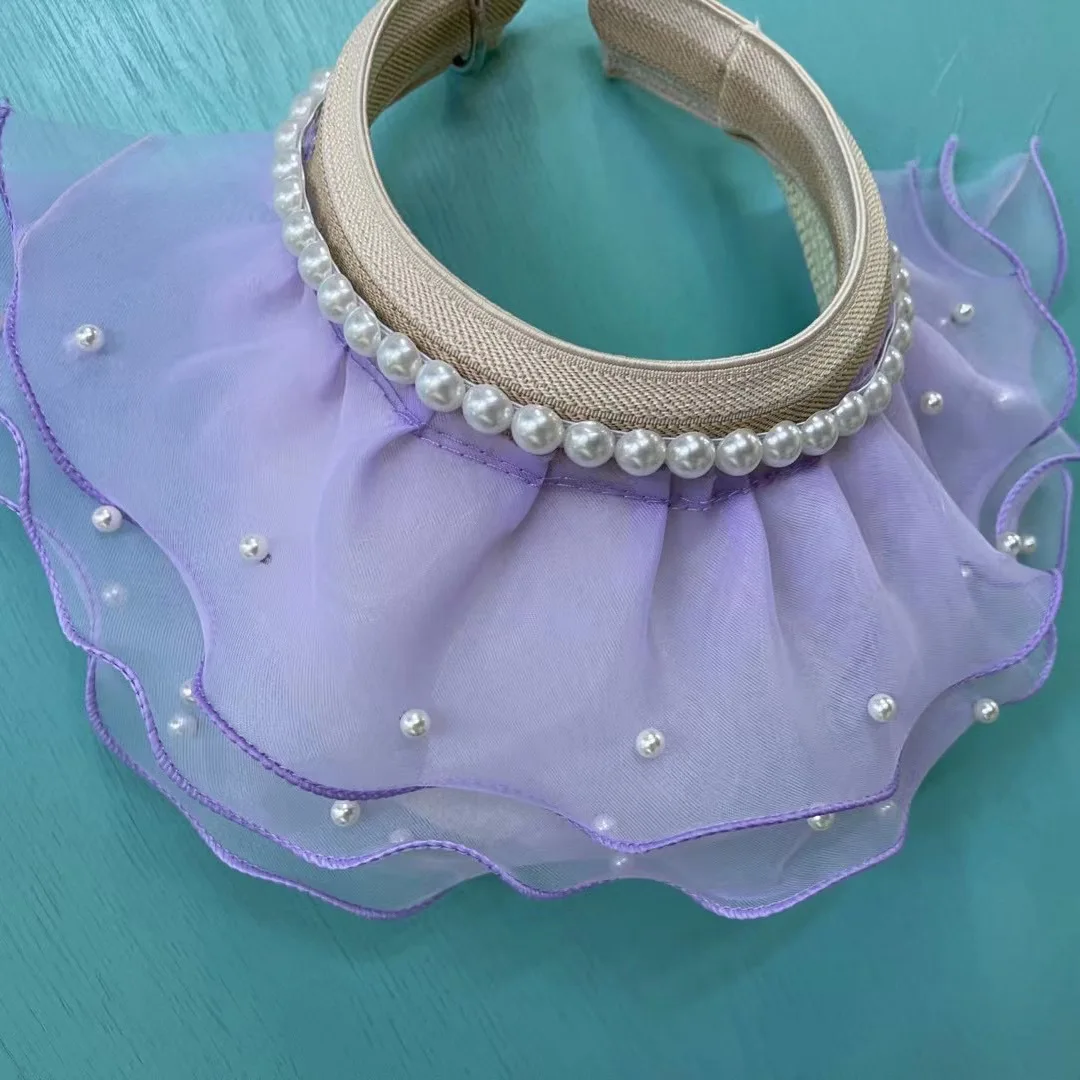 

Шляпа соломенная детская, ярких цветов, с кружевом и жемчужной каймой, лето, шляпа бренда Gorra