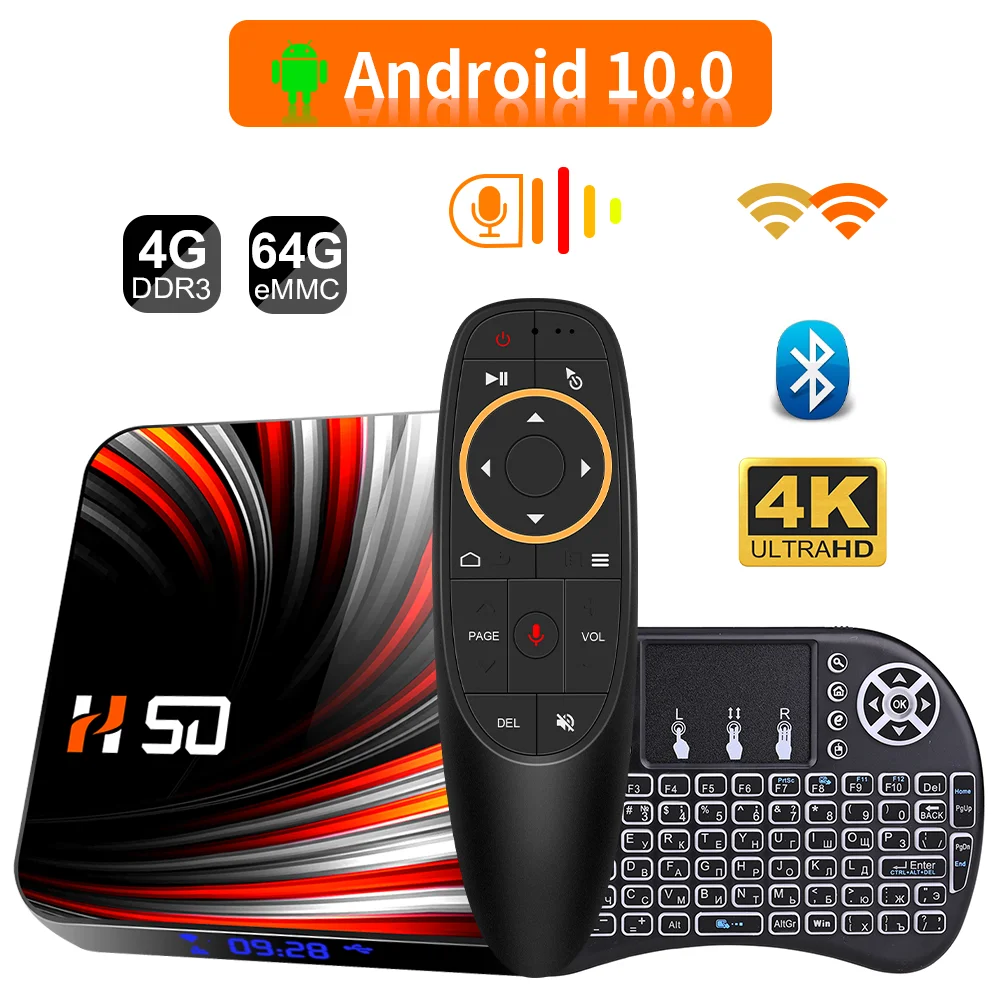 HONGTOP Android 10 0 телевизионная коробка с Bluetooth голосовой помощник 4K 3D Wi-Fi 2 4G и 5 8G 4 Гб