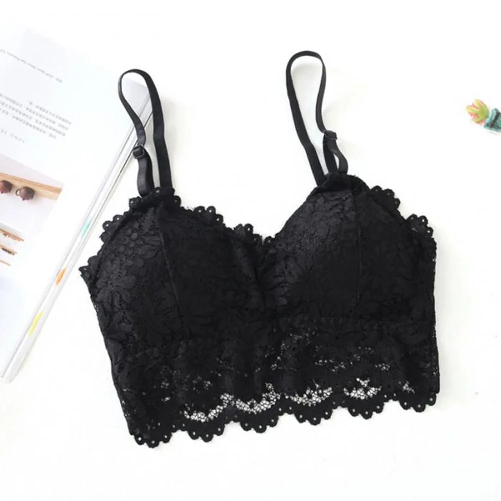 

Sexy Lace Tanks Crop Top Bras For Women Push Up Wireless Bralette Tube Tops Padded Camisole Women Lingerie Solid Color Underwear