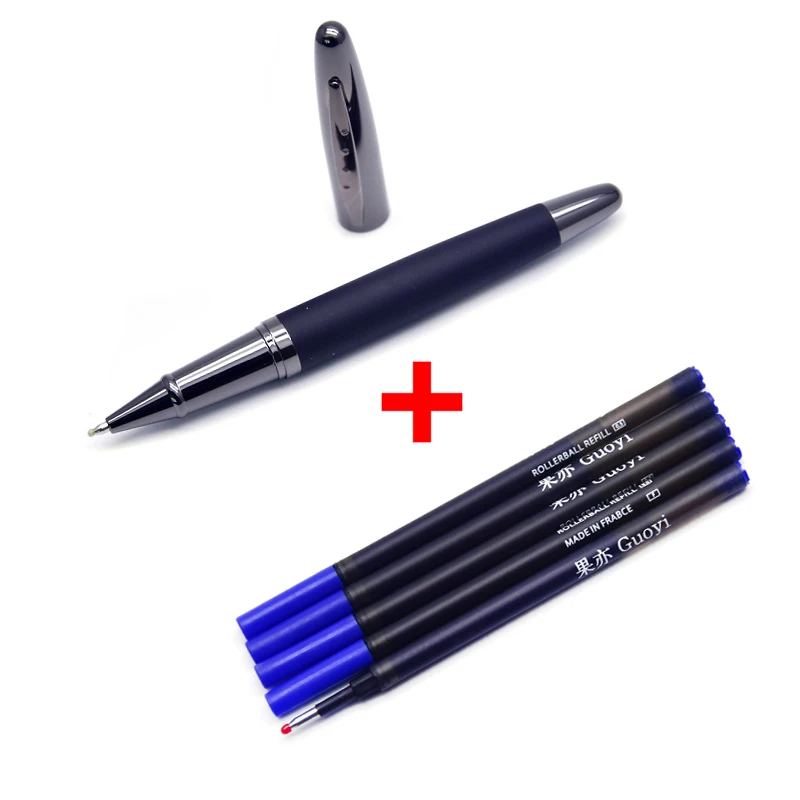 pen - 5 blue ink CCCAGYA C13 черная кожа металлическая гелевая ручка, канцелярские принадлежности для офиса школы аристократия темперамент DIY отель бизнес Подарочная шариковая ручка - Цвет: pen - 5 blue ink