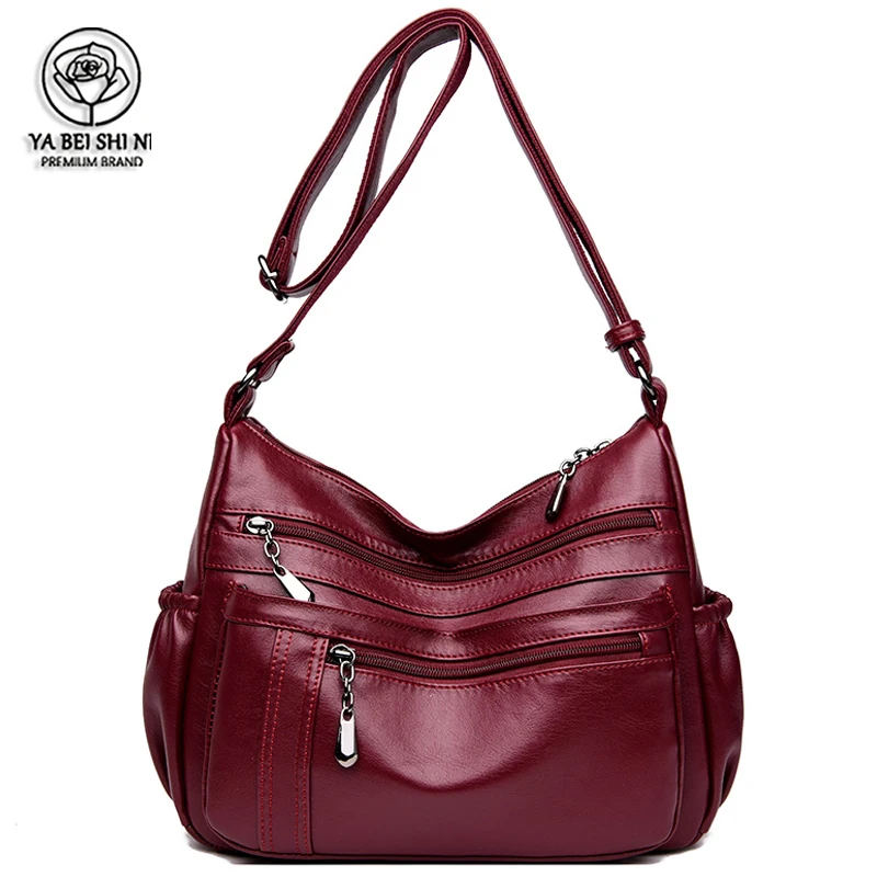 Женская Большая вместительная сумка с двойной молнией кожаная роскошная er