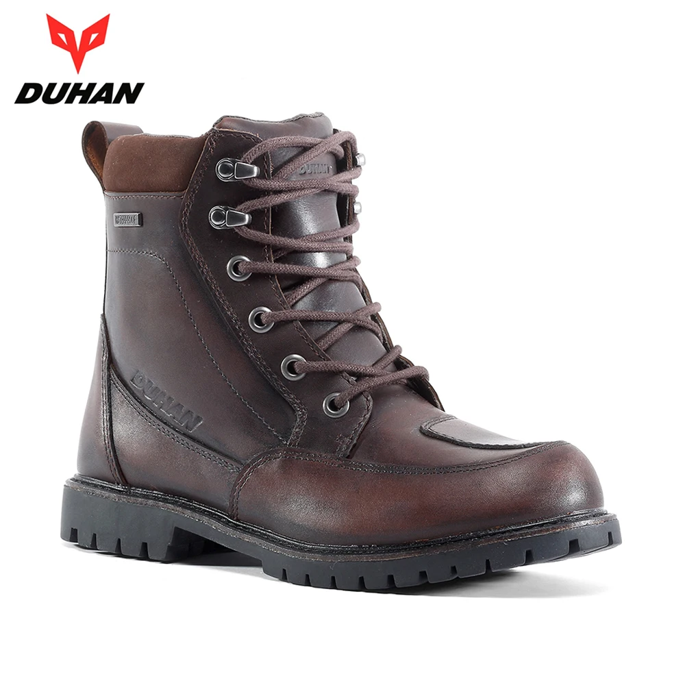 Мужские мотоциклетные ботинки DUHAN Черные Водонепроницаемые кожаные для