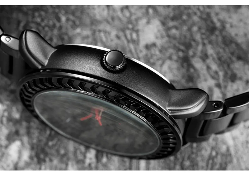 Мужские наручные часы с ободком оригинальные черные из нержавеющей стали для