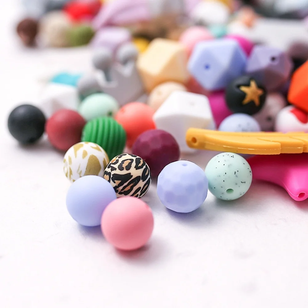 100Pcs Silicone Bead 9mm/10mm/12mm/14mm/15mm Baby Nursing Necklace Pacifier Clip Oral Care BPA Free Food Grade Colorful 35 Style