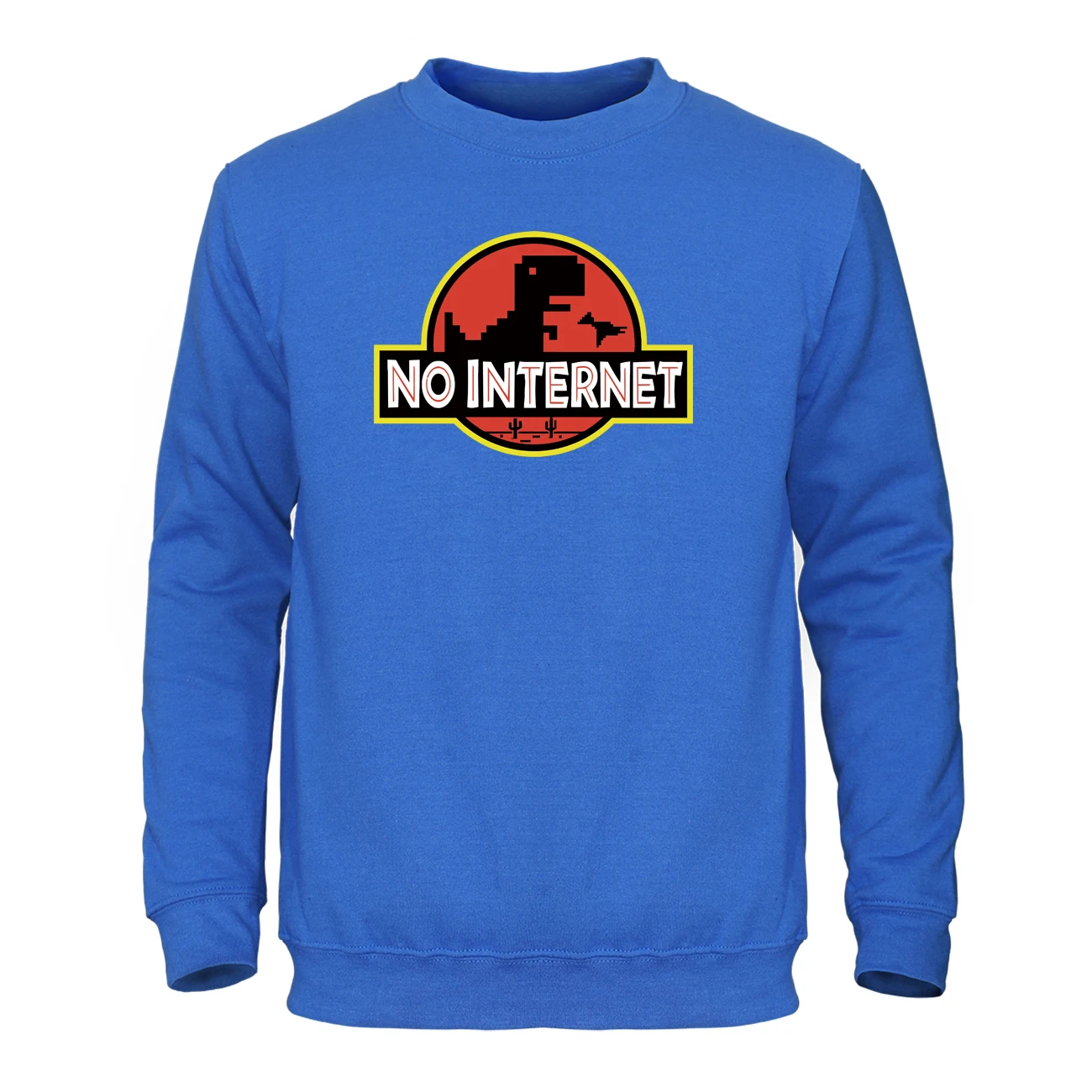 

There Is No Internet Funny Dinosaur Print Sweatshirt Casual Sportswear Autumn Hip Hop Tops Winter Fleece Harajuku Streetwear