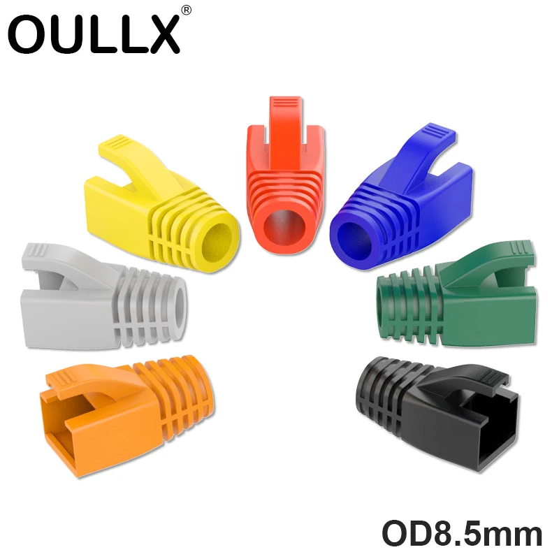 

OULLX RJ45 Cat7 Caps Cat6a Network Ethernet Cable Connector Cat 7 Plug Protective Multicolour Boots Sheath Color Bush OD 8.5mm