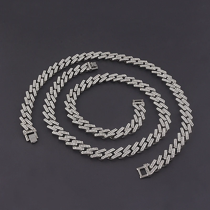 

2021 Hip Hop Iced Out Chain Necklace Men Trendy Bling Full Pave Rhinstones Miami Curb Cuban Chain CZ Clasp Women Choker Jewelry