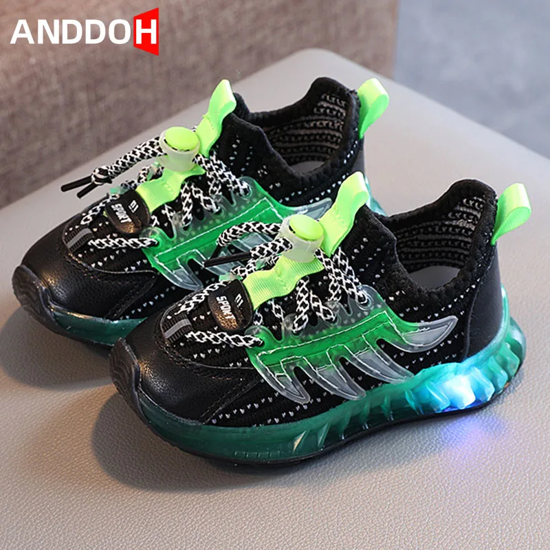 

Size 21-30 Kids Luminous Shoes For Boys Girls Children Glowing Shoes With LED Lights For Boys Baby Non-slip Mesh Shoes For Girls