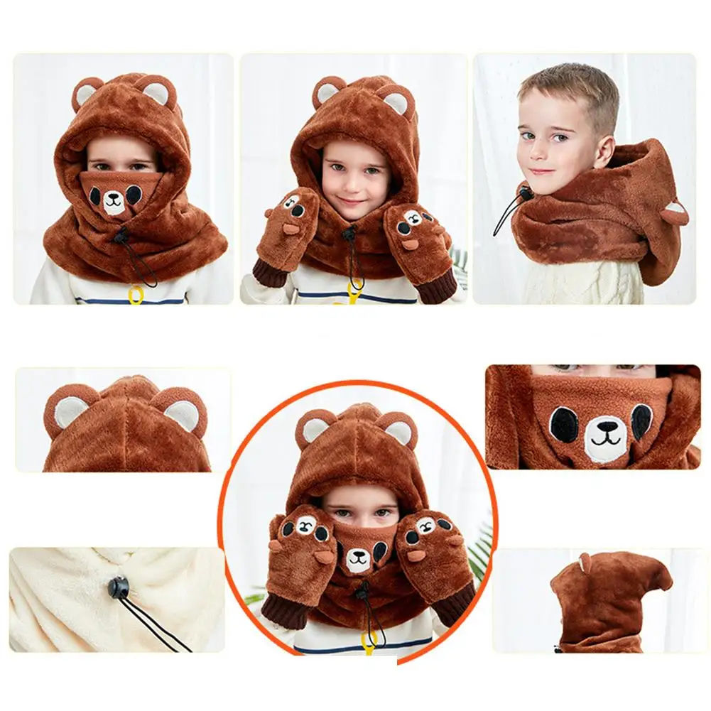 Детский Теплый шарф с капюшоном шапка детская флисовая плотная Зимняя Шапка-бини