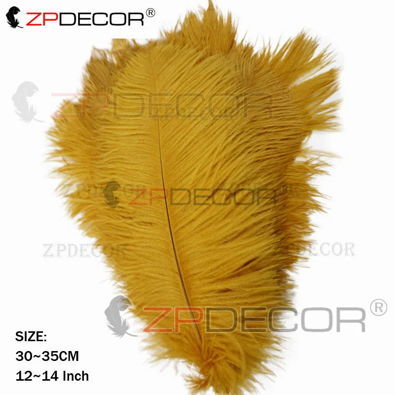 Золотистый ZPDECOR натуральное высококачественное страусиное перо 30-35 см/12-14 дюймов для рукоделия свадебных ювелирных изделий ремесло карнавальное платье - Цвет: Золотистый