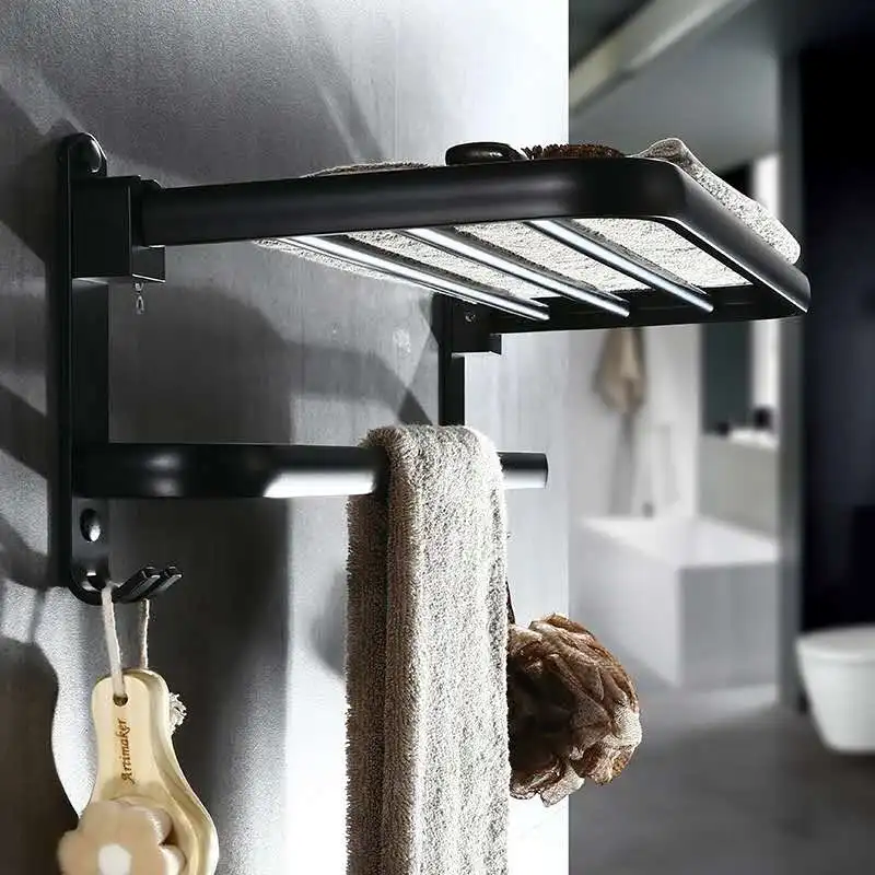Black towel rack space aluminium racks elegant black hotel bathroom pendant set bar wall mount/ free punch | Обустройство дома