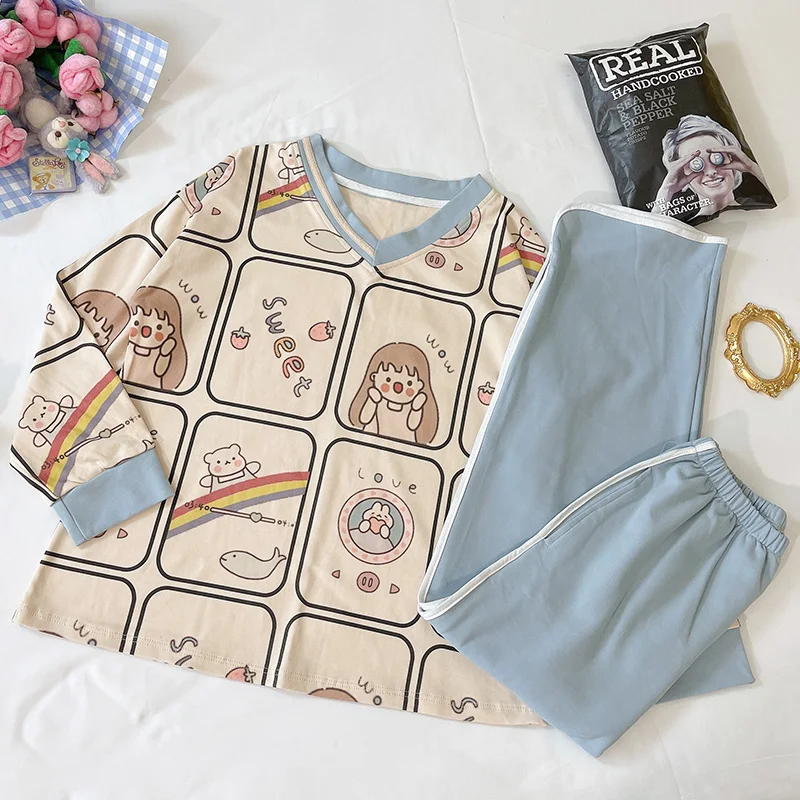

Women's Cotton Long-Sleeved Pajamas Spring Autumn Rabbit Dolphin Thin Cloth Bag Kit Fresh Summer and Winter Home Wear Can Be