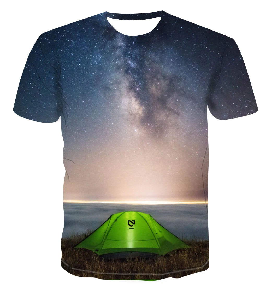 

Summer Starry Sky Aurora Pattern short sleeve t-shirts Men Fashion Casual Universe graphic t shirts Cool Style Print T-shirt Top