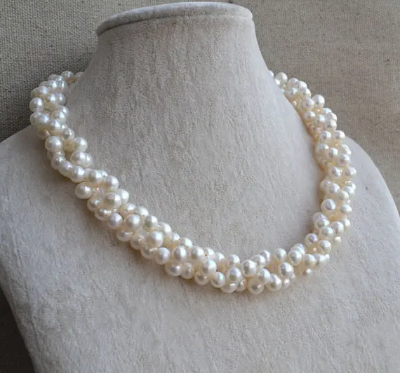 Online Collar De Perlas De Agua Dulce, Joyería De Boda, Color Blanco, 5-6mm